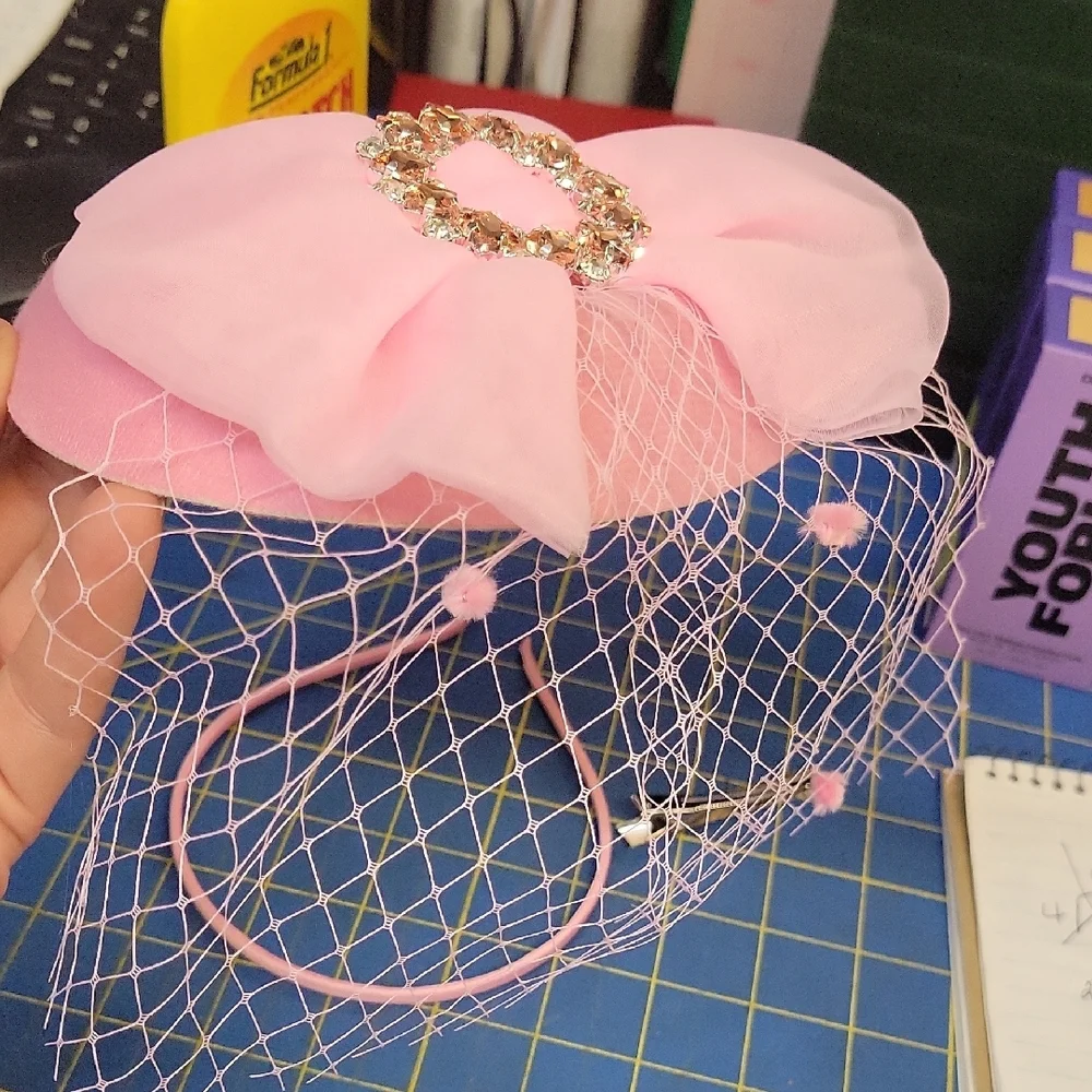 Bohend FASCINATOR Elegant Pink Flower Rhinestine Veil New